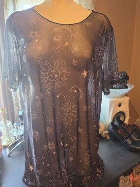 Sheer Black Star & Sun Mesh Tunic